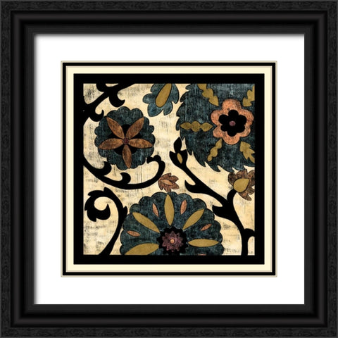 Vintage Suzani II Black Ornate Wood Framed Art Print with Double Matting by Zarris, Chariklia