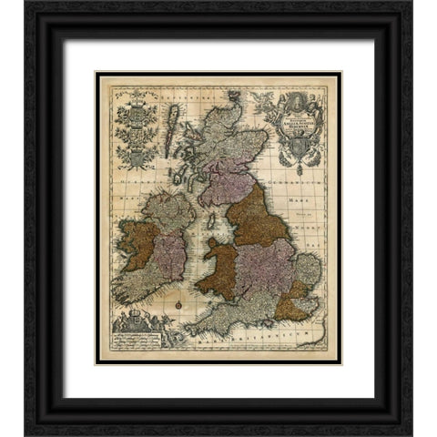 Map of England, Scotland and Ireland Black Ornate Wood Framed Art Print with Double Matting by Unknown