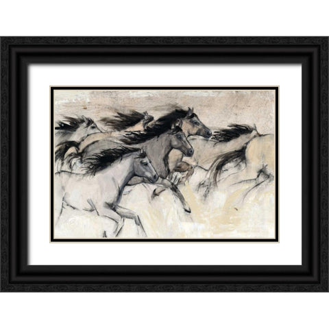 Horses in Motion I Black Ornate Wood Framed Art Print with Double Matting by OToole, Tim