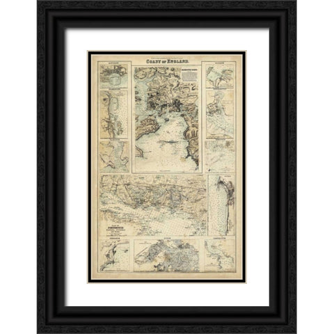Map of the Coast of England I Black Ornate Wood Framed Art Print with Double Matting by Unknown