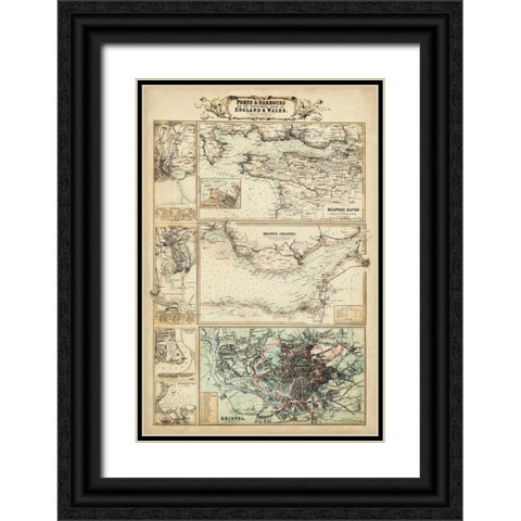 Map of the Coast of England II Black Ornate Wood Framed Art Print with Double Matting by Unknown