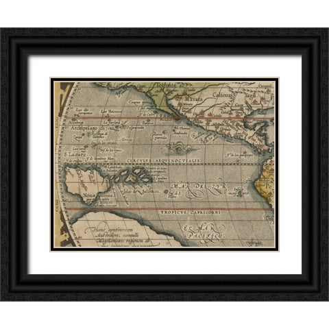 Antique World Map Grid IV Black Ornate Wood Framed Art Print with Double Matting by Vision Studio