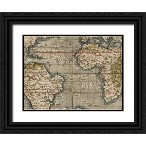 Antique World Map Grid V Black Ornate Wood Framed Art Print with Double Matting by Vision Studio