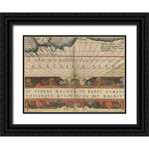 Antique World Map Grid VIII Black Ornate Wood Framed Art Print with Double Matting by Vision Studio