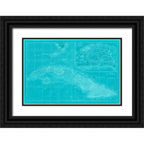 Map of Cuba in Aqua Black Ornate Wood Framed Art Print with Double Matting by Vision Studio