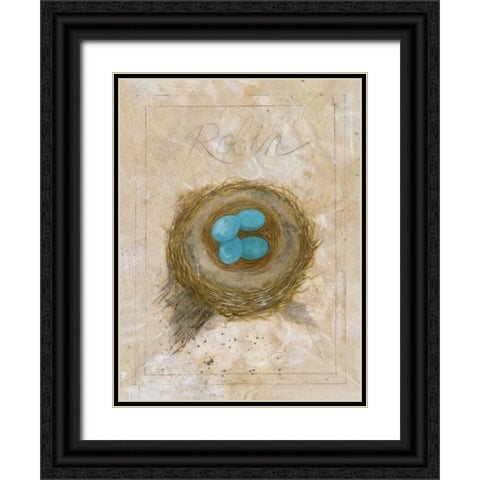 Nest - Robin Black Ornate Wood Framed Art Print with Double Matting by Della-Piana, Elissa