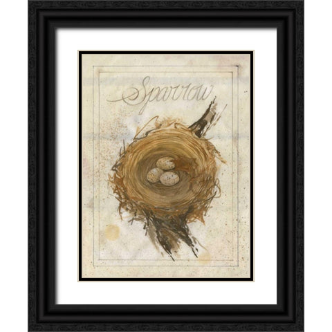 Nest - Sparrow Black Ornate Wood Framed Art Print with Double Matting by Della-Piana, Elissa