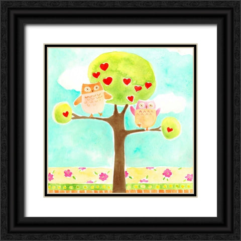 Hoots and Hearts I Black Ornate Wood Framed Art Print with Double Matting by Vess, June Erica