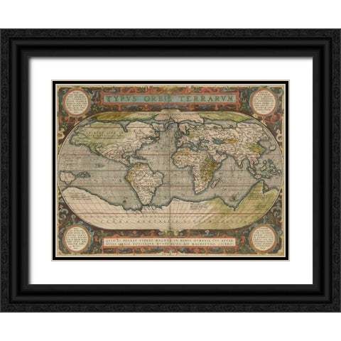 Antique World Map 36x48 Black Ornate Wood Framed Art Print with Double Matting by Vision Studio