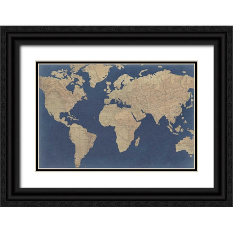 Linen Map I Black Ornate Wood Framed Art Print with Double Matting by Studio W