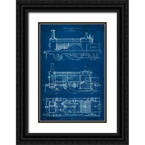 Locomotive Blueprint I Black Ornate Wood Framed Art Print with Double Matting by Vision Studio