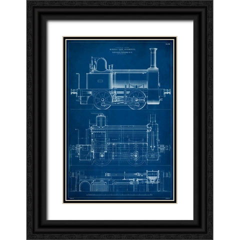 Locomotive Blueprint II Black Ornate Wood Framed Art Print with Double Matting by Vision Studio