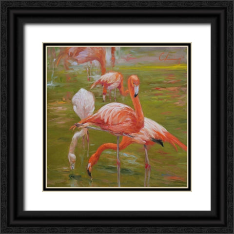 Flamingo I Black Ornate Wood Framed Art Print with Double Matting by Larivey, Chuck