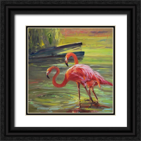Flamingo III Black Ornate Wood Framed Art Print with Double Matting by Larivey, Chuck