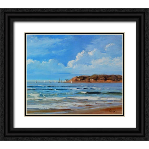 Point Loma - View from Coronada Shores Black Ornate Wood Framed Art Print with Double Matting by Larivey, Chuck