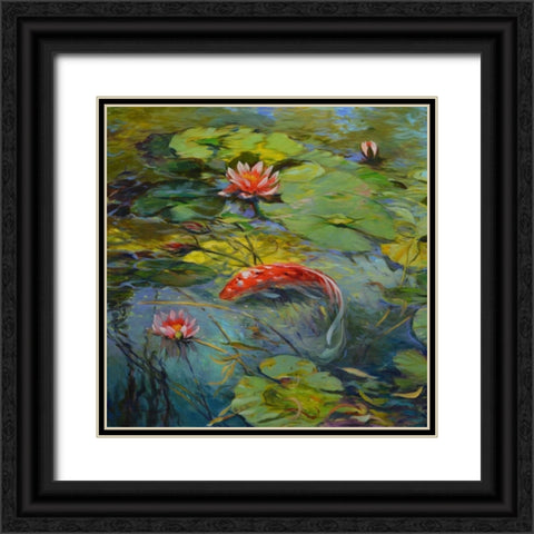 Vermillion Koi Black Ornate Wood Framed Art Print with Double Matting by Larivey, Chuck