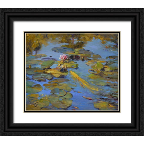 Koi and Lilies II Black Ornate Wood Framed Art Print with Double Matting by Larivey, Chuck