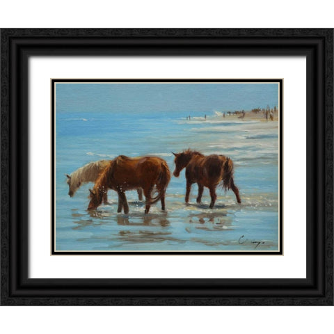 Chincoteague Ponies Black Ornate Wood Framed Art Print with Double Matting by Larivey, Chuck