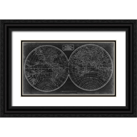 Blueprint of the World in Hemispheres Black Ornate Wood Framed Art Print with Double Matting by Vision Studio