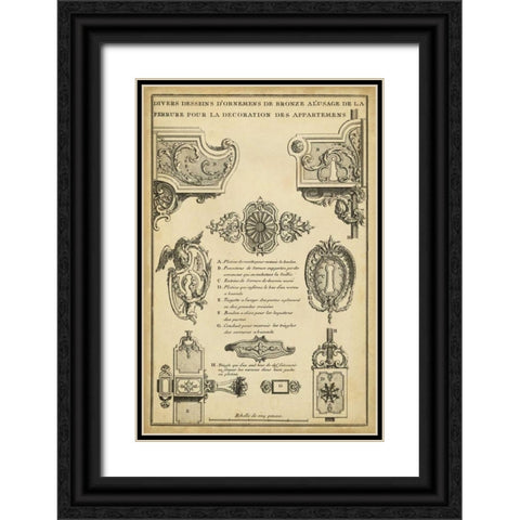 Antique Decorative Locks II Black Ornate Wood Framed Art Print with Double Matting by Blondel, J.F.