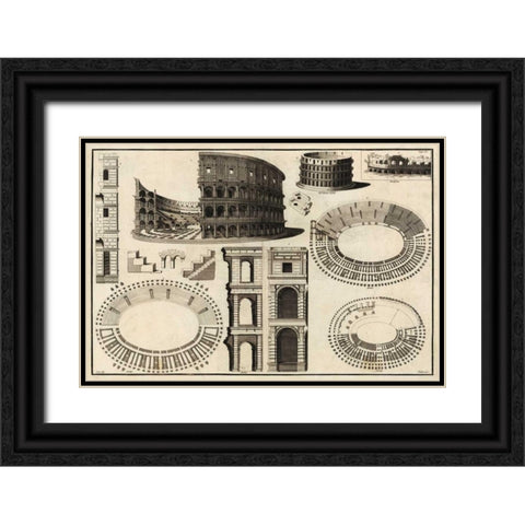 Diagram of the Colosseum Black Ornate Wood Framed Art Print with Double Matting by Unknown