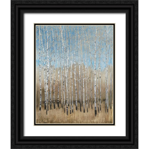 Dusty Blue Birches I Black Ornate Wood Framed Art Print with Double Matting by OToole, Tim