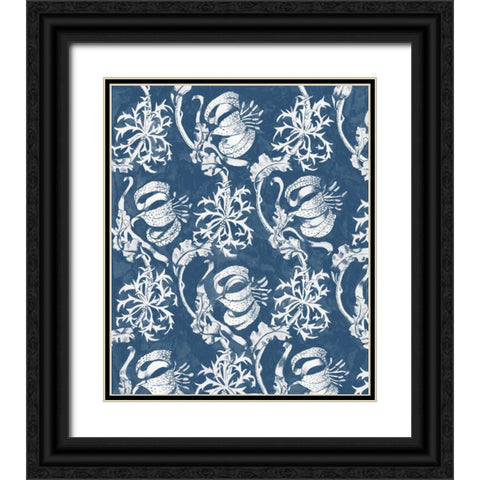 Indigo Floral Chintz I Black Ornate Wood Framed Art Print with Double Matting by McCavitt, Naomi