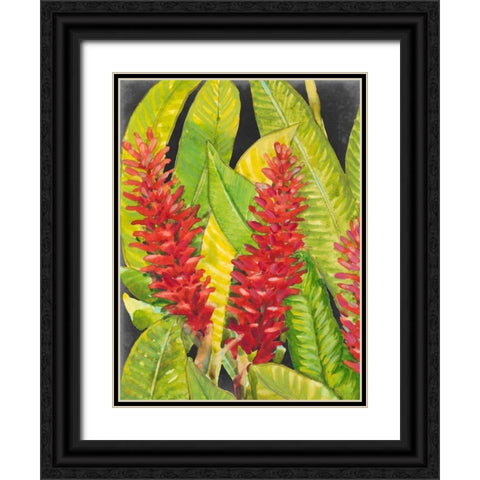 Red Tropical Flowers I Black Ornate Wood Framed Art Print with Double Matting by OToole, Tim