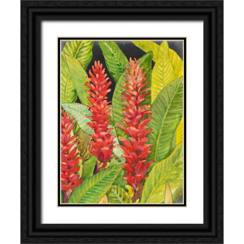 Red Tropical Flowers II Black Ornate Wood Framed Art Print with Double Matting by OToole, Tim