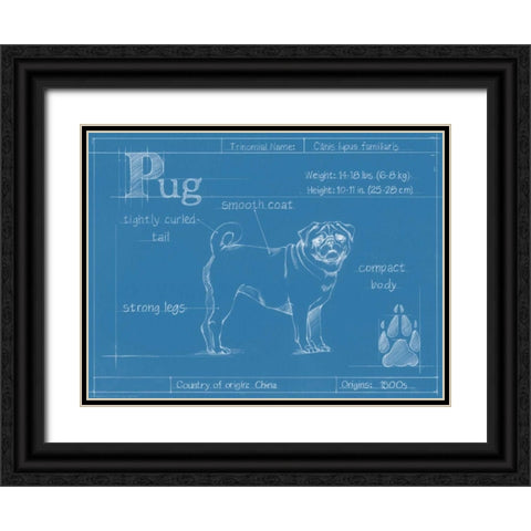 Blueprint Pug Black Ornate Wood Framed Art Print with Double Matting by Harper, Ethan