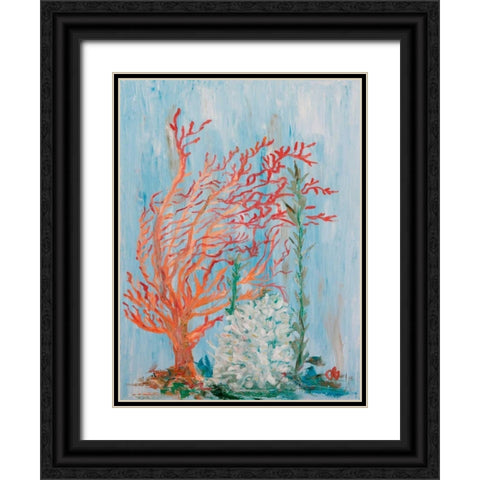 Painterly Coral I Black Ornate Wood Framed Art Print with Double Matting by Brewington, Olivia
