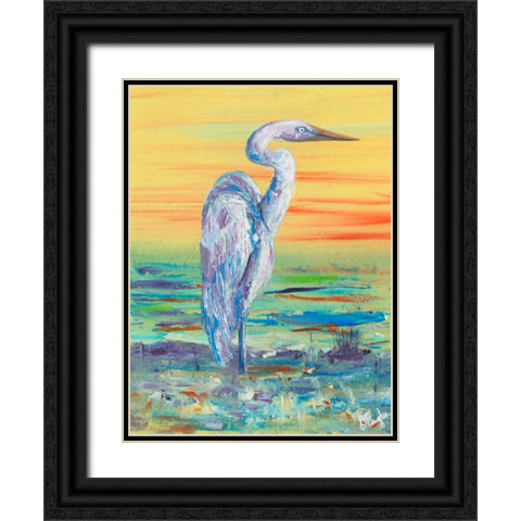 Egret Sunset I Black Ornate Wood Framed Art Print with Double Matting by Brewington, Olivia