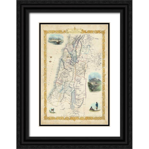 Vintage Map of Palestine Black Ornate Wood Framed Art Print with Double Matting by Rapkin, J.