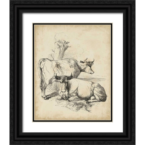 Pastoral Sketch III Black Ornate Wood Framed Art Print with Double Matting by Unknown