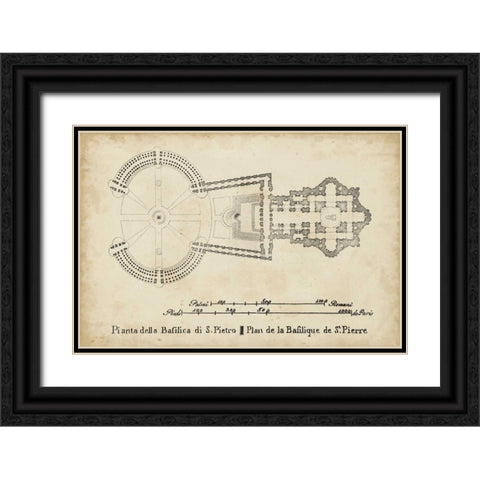Plan for St. Peters Basilica Black Ornate Wood Framed Art Print with Double Matting by Unknown