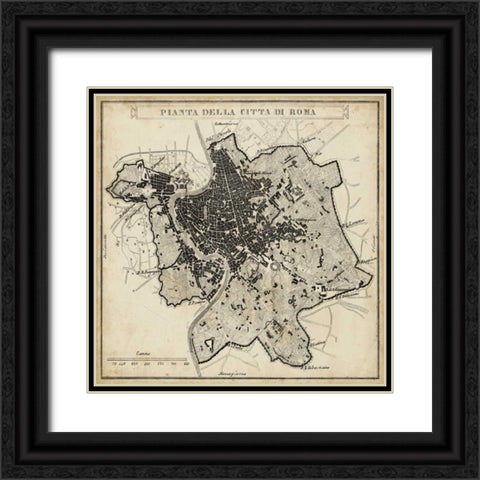 City Plan of Rome Black Ornate Wood Framed Art Print with Double Matting by Unknown