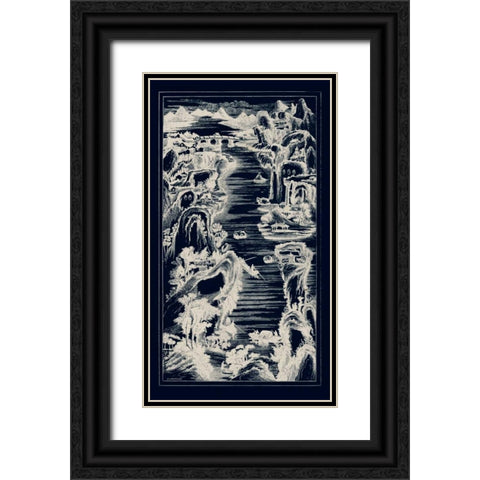 Chinese Birds-eye View in Navy I Black Ornate Wood Framed Art Print with Double Matting by Vision Studio