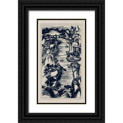 Chinese Birds-eye View in Navy II Black Ornate Wood Framed Art Print with Double Matting by Vision Studio