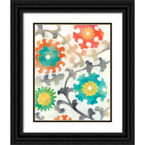 Batik Suzani I Black Ornate Wood Framed Art Print with Double Matting by Zarris, Chariklia