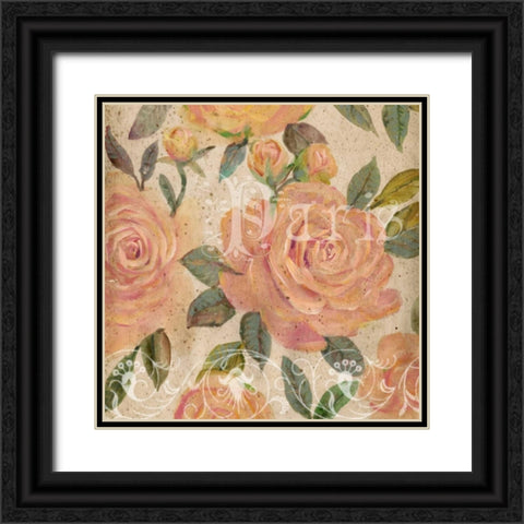 Vintage Painterly Roses I Black Ornate Wood Framed Art Print with Double Matting by OToole, Tim