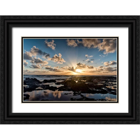Waipouli Sunrise Black Ornate Wood Framed Art Print with Double Matting by Head, Danny