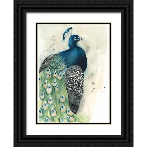 Watercolor Peacock Portrait I Black Ornate Wood Framed Art Print with Double Matting by Popp, Grace