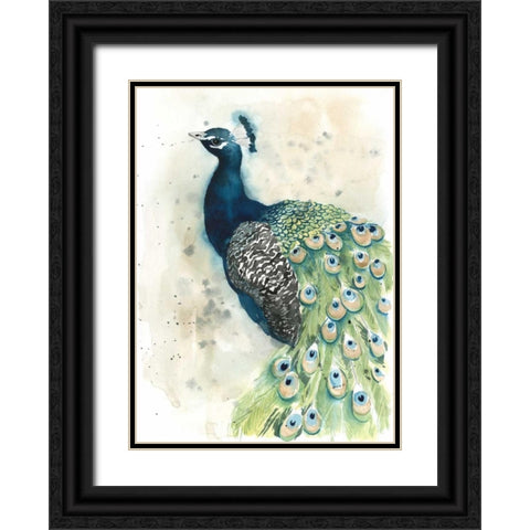 Watercolor Peacock Portrait II Black Ornate Wood Framed Art Print with Double Matting by Popp, Grace