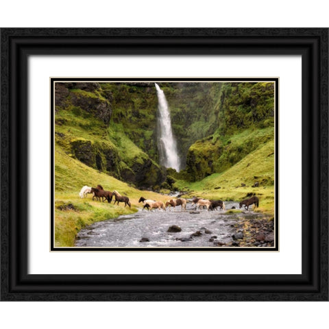 Waterfall Horses II Black Ornate Wood Framed Art Print with Double Matting by Burchett, P.H.