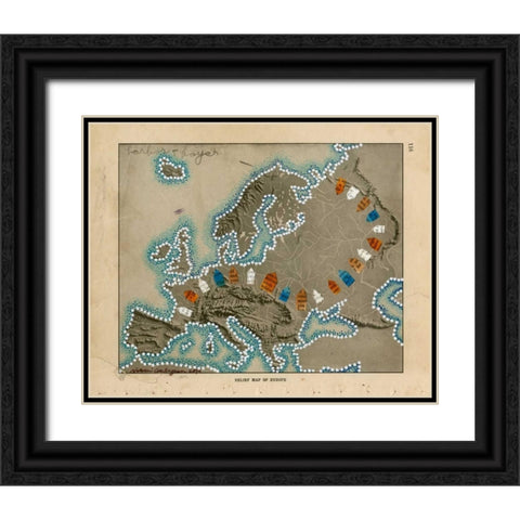 Relief Map of Europe Black Ornate Wood Framed Art Print with Double Matting by Galapon, Nikki
