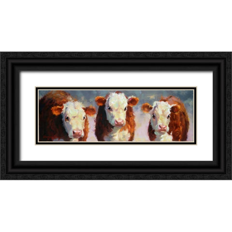 Winter Calves Black Ornate Wood Framed Art Print with Double Matting by Hawley, Carolyne