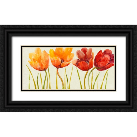 Row of Tulips I Black Ornate Wood Framed Art Print with Double Matting by OToole, Tim