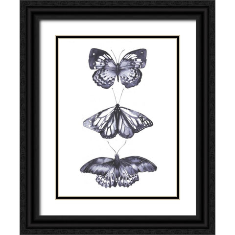 Monochrome Butterflies II Black Ornate Wood Framed Art Print with Double Matting by Popp, Grace