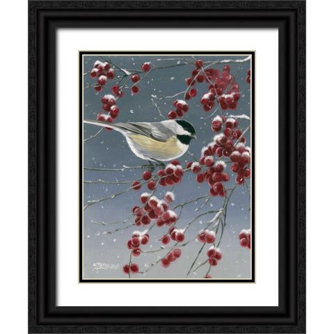 Winter Chickadees I Black Ornate Wood Framed Art Print with Double Matting by Szatkowski, Fred