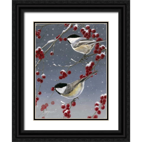 Winter Chickadees II Black Ornate Wood Framed Art Print with Double Matting by Szatkowski, Fred